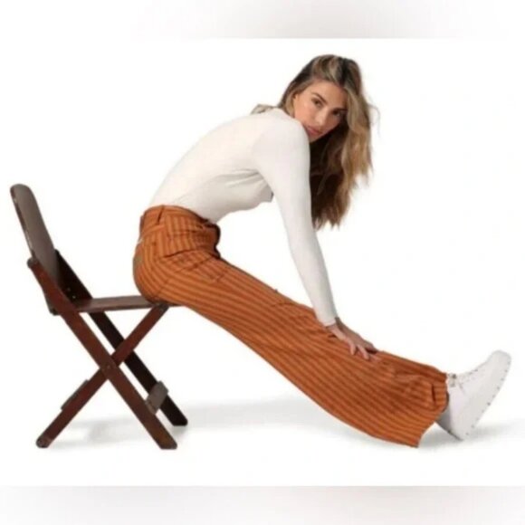 Wrangler Wanderer 622 High Rise Flare Jeans Goldie Orange Brown Stripe - Picture 3 of 9